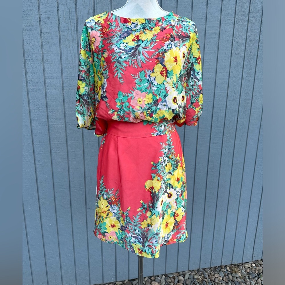 Bisou Bisou Coral Floral Silky Dress